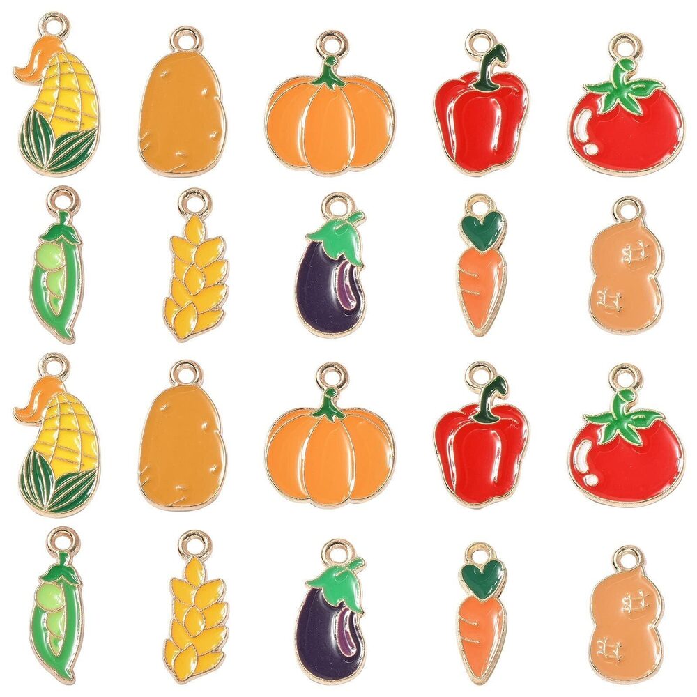 1870 80Pcs 10 Styles Enamel Vegetable Charms - Pumpkin Eggplant Peppers